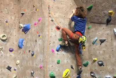 student sport climbing at GV climbing center